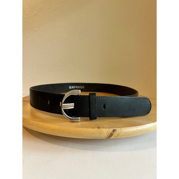Express Black Genuine Leather Italy Made Chunky Silver Buckle Belt Size Medium main image 4